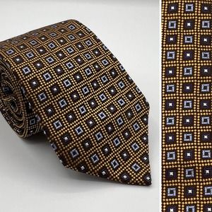 Massimo Bizzocchi Men's 100% Silk Tie Embroidered Square Diamond Necktie Yellow